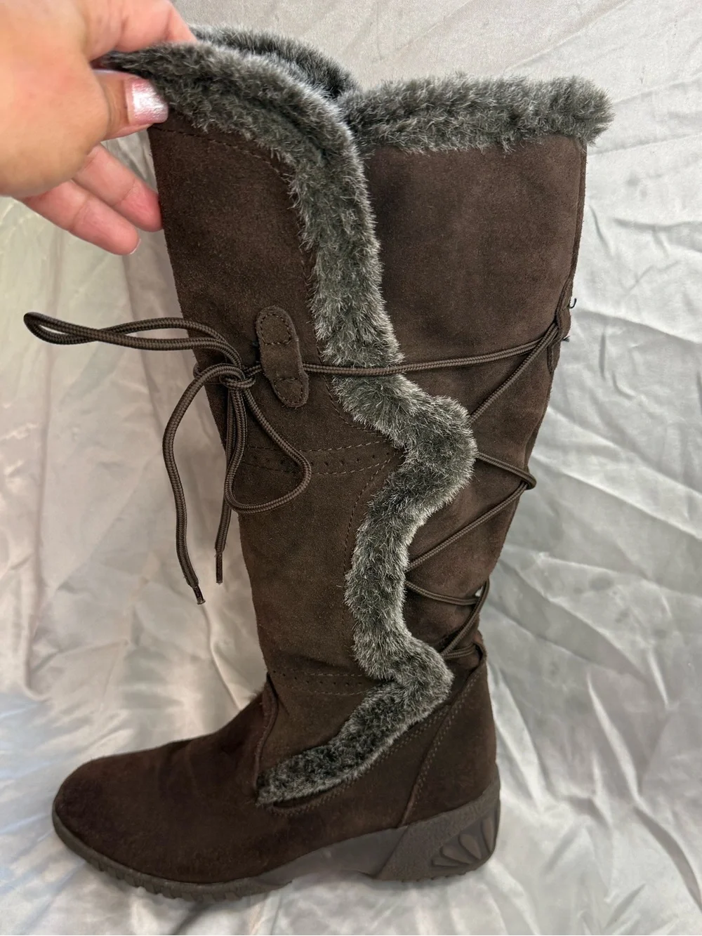 Bass Brown Suede Faux-Fur Trim Lace-Up Winter Boots
